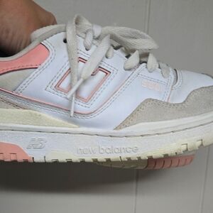 New Balance 550 White and Light Pink Sneakers